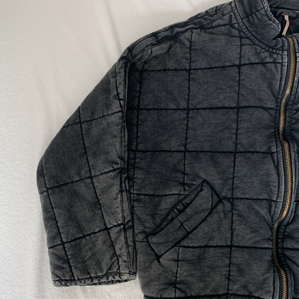 Free People Quilted Boxy Zip-Up Jacket in Washed Black - Picture 2 of 5